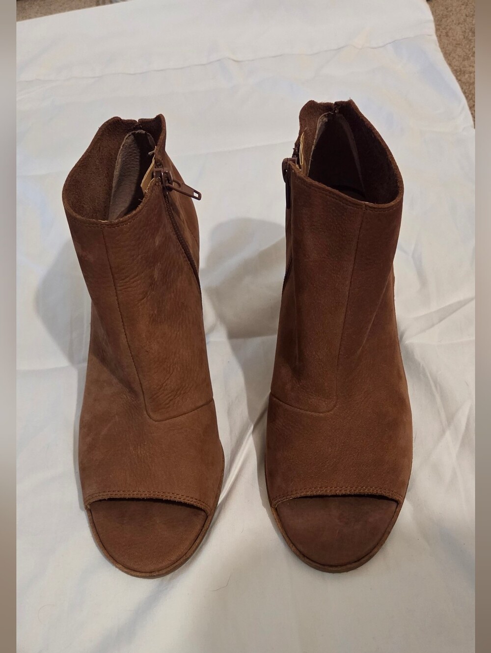 Lucky Brand Brown Suede Open-Toe Ankle Booties